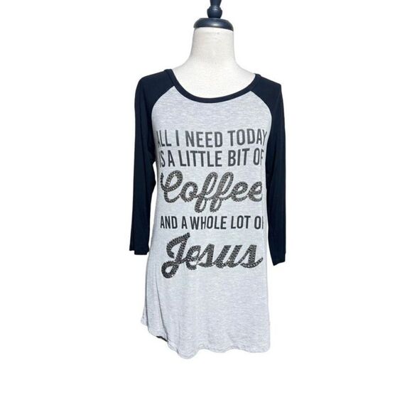 Rosemary Knit Jersey All I Need Is Coffee And Jesus Black & Gray Small - Picture 1 of 4